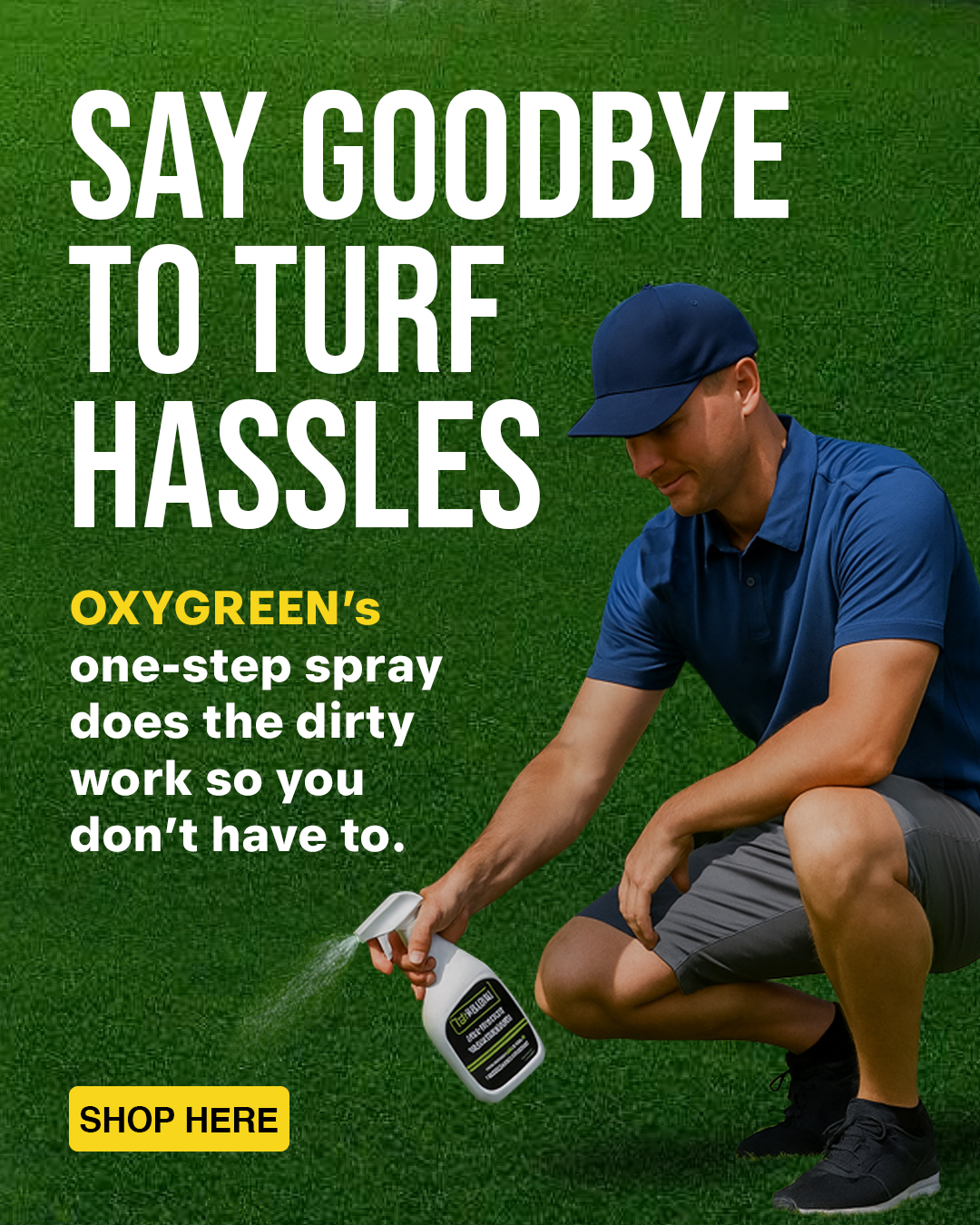 guy spraying OxyGreen on turf