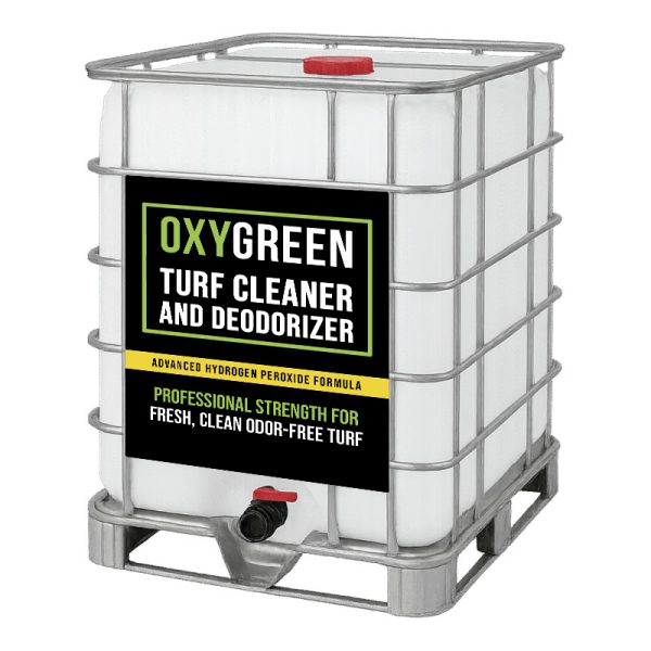 OxyGreen 275-gallon tote artificial grass cleaner and deodorizer.
