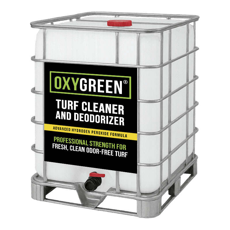 OxyGreen 275-gallon tote artificial grass cleaner and deodorizer.